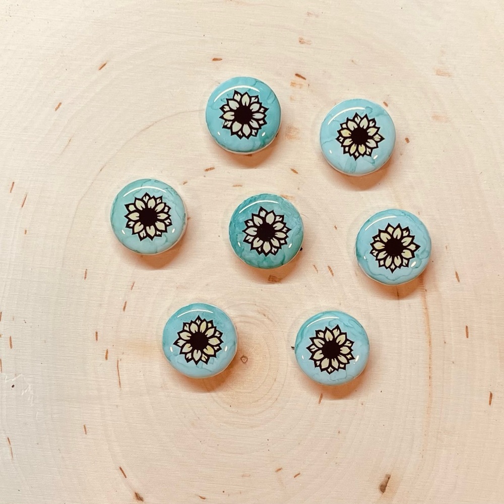 Sunflower Mini Magnets SET OF 4 - Fridge Magnets - Green - Yellow - Ceramic